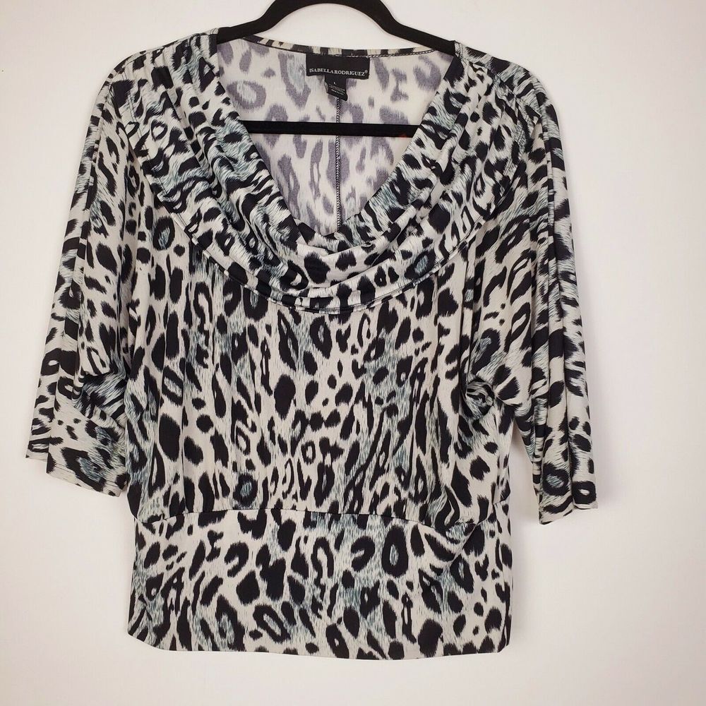 Isabella Rodriguez Women's 3/4 Sleeve Black White‎ Animal Print Top